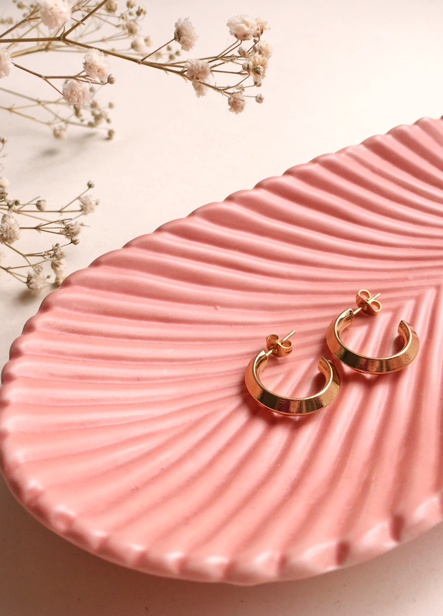 Gold Plated Stainless Steel Flattened Hoop Earrings