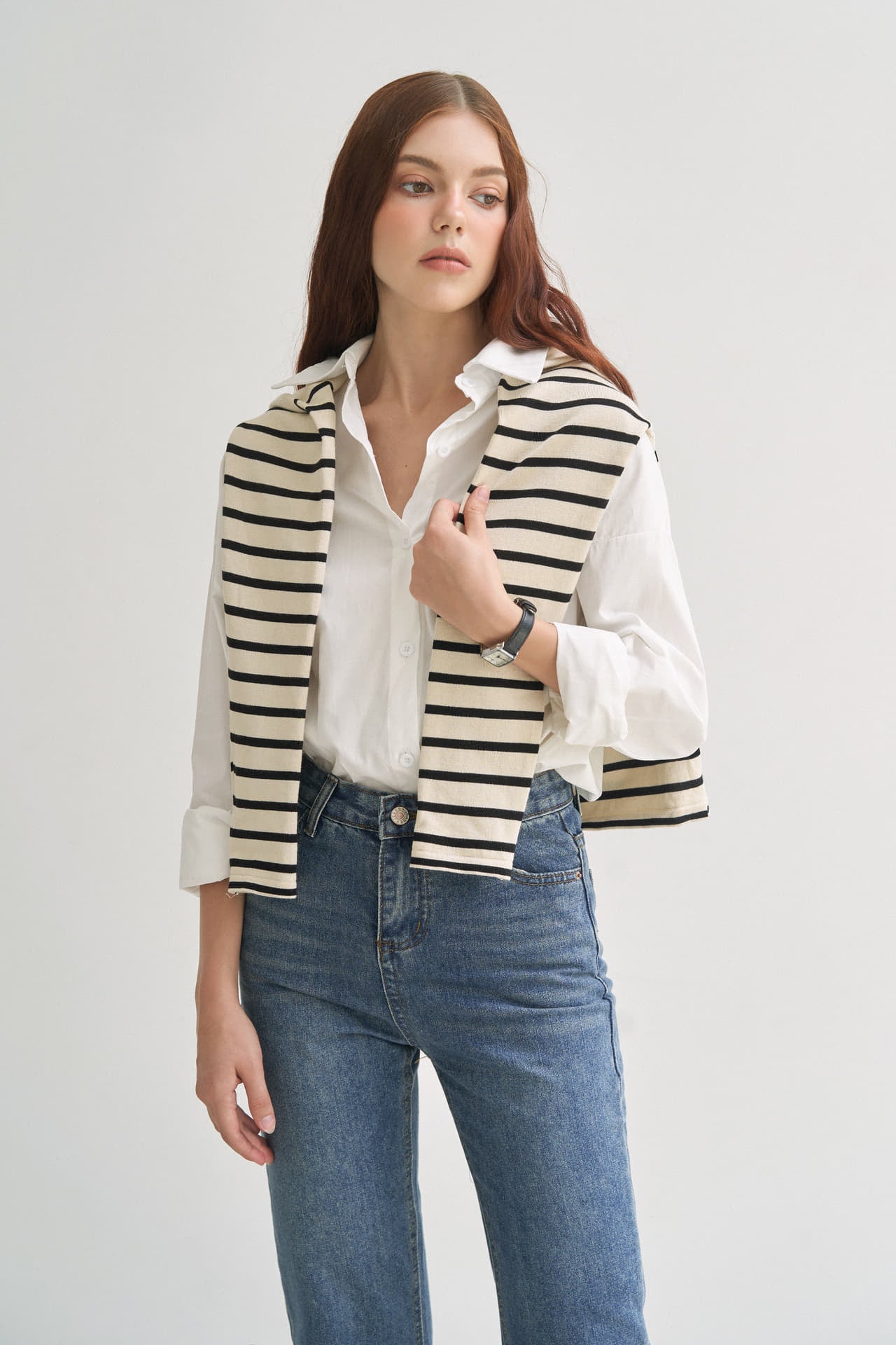LAMÉ STRIPED KNIT TOP